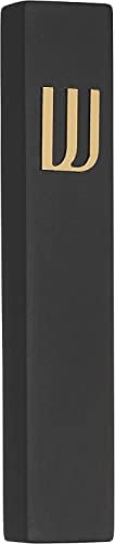AS Mezuzah Modern Concrete Case with Scroll Black Gold Shin 11 Inches