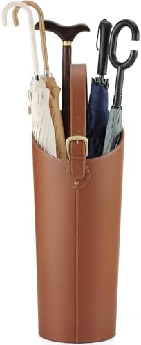 Brown Leather Tall Umbrella Holder Entryway Indoor Stand