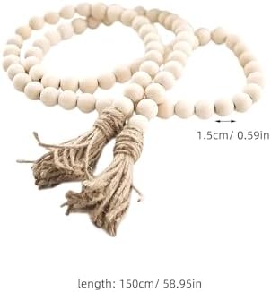 Wood Bead Garland with Tassels for Farmhouse Wall Decor
