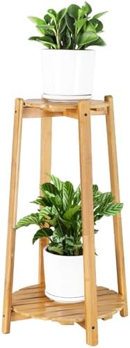 2 Tier Round Bamboo Plant Stand for Indoor Plants