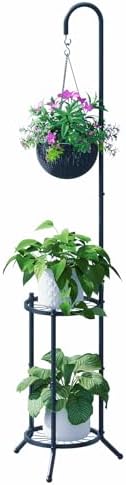 2-Tier Hanging Plant Stand Black Heavy Duty