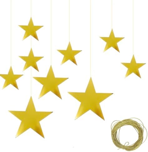 24pcs Gold Cardboard Stars Glitter Decorations for Valentines Day