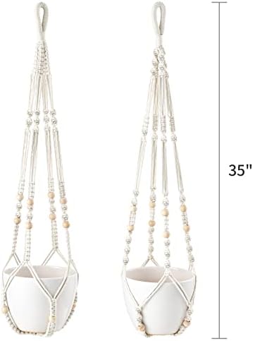 Dahey Macrame Plant Hanger with Wood Beads 35 Inch Set of 2
