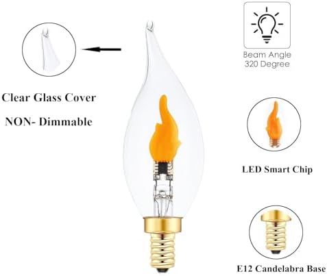 Sunaiony Flickering Flame LED Bulb 2 Pack E12 Base