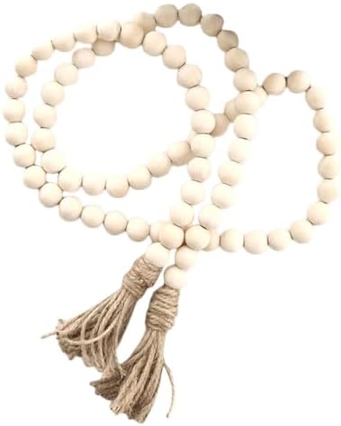 Wood Bead Garland with Tassels for Farmhouse Wall Decor