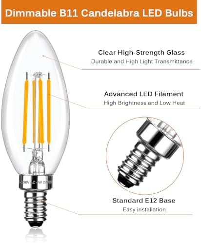 Dimmable E12 LED Bulb Candelabra 40Watt Equivalent 2700K Warm White 12 Pack