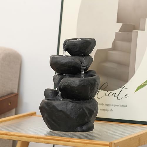 Black Ceramic Tabletop Fountain Waterfall Decor