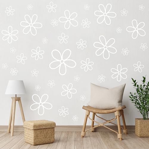8Pcs White Daisy Wall Sticker Set Aesthetic Vinyl Decor