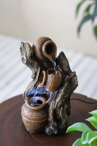 Decorative 3 Tier Water Fountain with Pot Design Rustic Brown