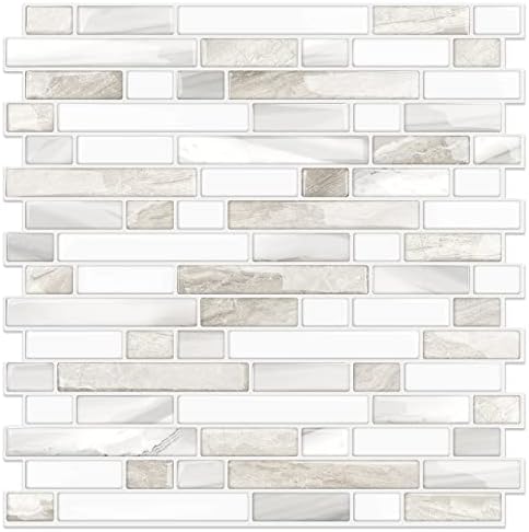 STICKGOO Thicker Peel and Stick Tile Backsplash 12x12 Inches 10 Sheets Beige White