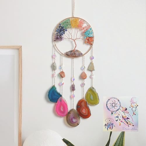 Dreamsum Large Agate Dream Catcher with 7 Chakra Tree of Life Design