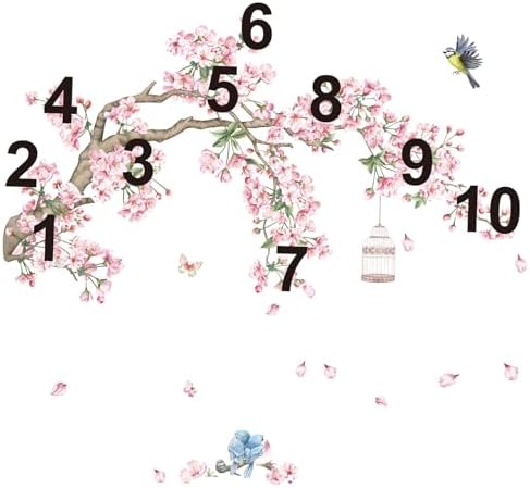 Decalmile Cherry Blossom Tree Branch Wall Decals Pink Flower Birds Stickers