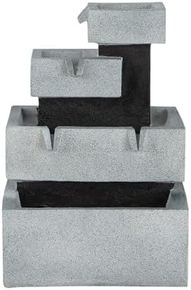 Modern 4 Tier Block Fountain with LED Light
