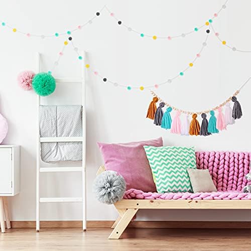 Syhood 3 Pcs Boho Tassel Garland Decor with Pom Poms