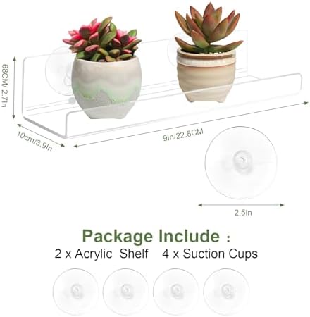 2 Pack 9 Inch Acrylic Suction Cup Window Plant Shelf