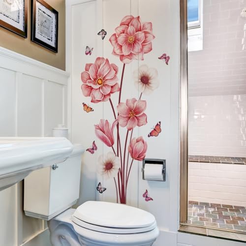 Pink Flower Wall Decals with Butterflies Large Removable Stickers