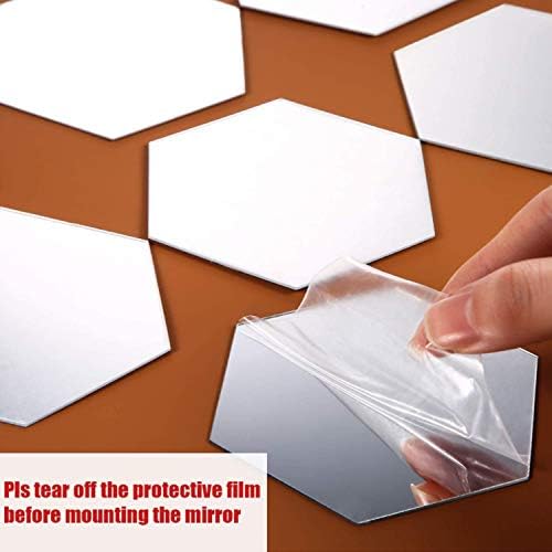 Shappy 32 Pcs Hexagon Mirror Wall Stickers Silver Acrylic Removable
