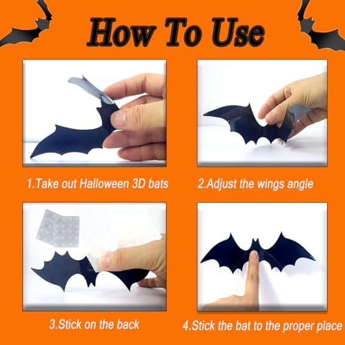 56Pcs 3D PVC Halloween Bat Decor Wall Sticker