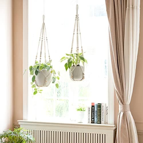 Dahey Macrame Plant Hanger with Wood Beads 35 Inch Set of 2