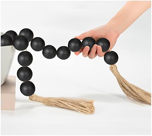 OMISHE 60 Inch Black Wood Bead Garland with Tassels