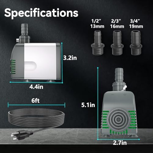 550GPH Submersible Water Pump with Adjustable Flow and Overheating Protection