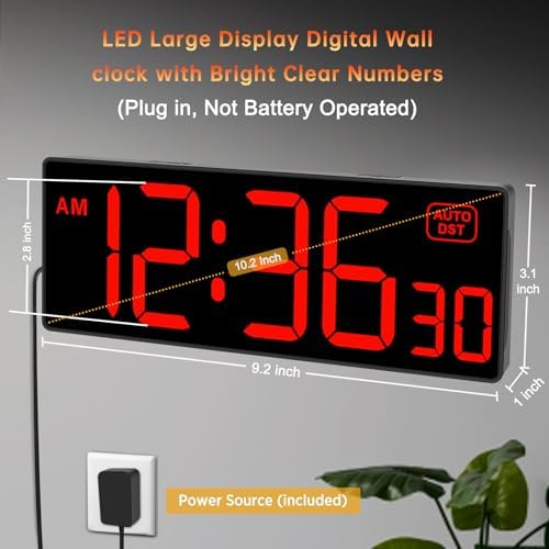 Soobest Digital Wall Clock with Seconds Red LED Display 102 Inch