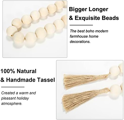 OMISHE 40 Inch Wood Bead Garland with Tassels