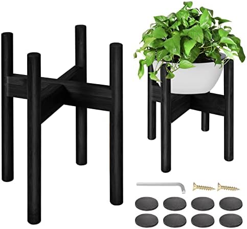 2 Pack Bamboo Plant Stands Adjustable Mid Century Modern Design