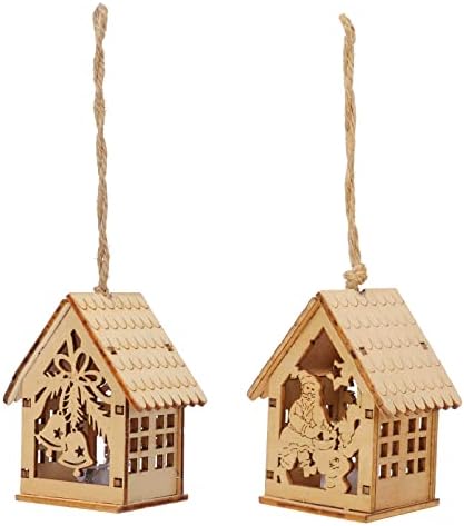 Uonlytech Glowing Christmas Wooden Pendant with Santa Bell Design