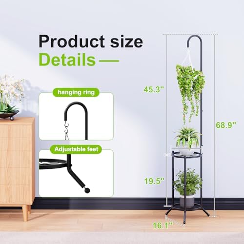 2-Tier Hanging Plant Stand Black Heavy Duty