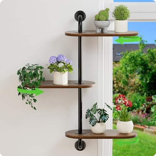 Butunita Rotating 3-Tier Plant Shelf Wooden Wall Stand