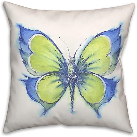 Green Butterfly Throw Pillow 16x16 Indoor Outdoor