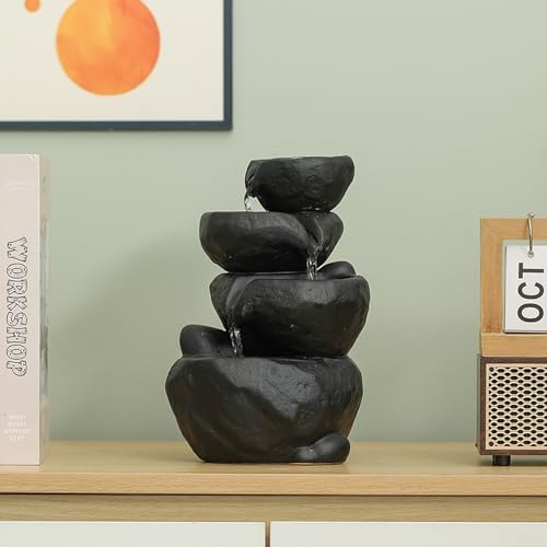 Black Ceramic Tabletop Fountain Waterfall Decor