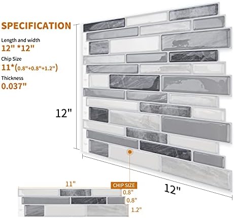 WOWSTAR 12x12 Peel and Stick Backsplash Tile Gray