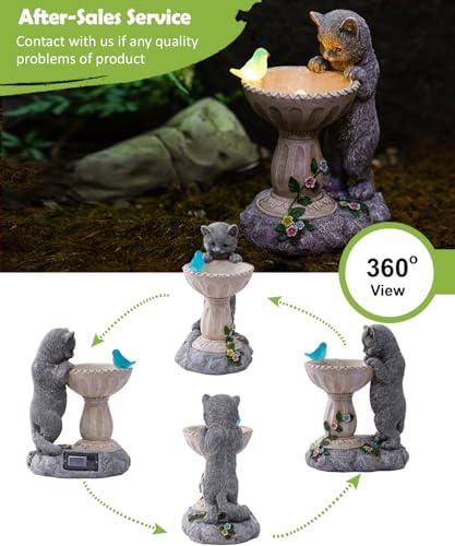 Nacome Solar Cat Birdbath Garden Decor