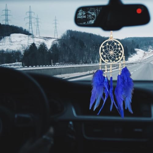 Small Dream Catcher for Car Boho Hanging Decor Blue