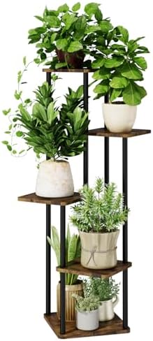 5 Tiered Brown Oak Plant Stand for Indoor Plants