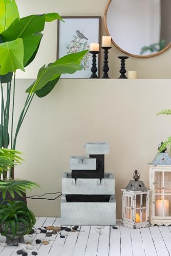 Modern 4 Tier Block Fountain with LED Light