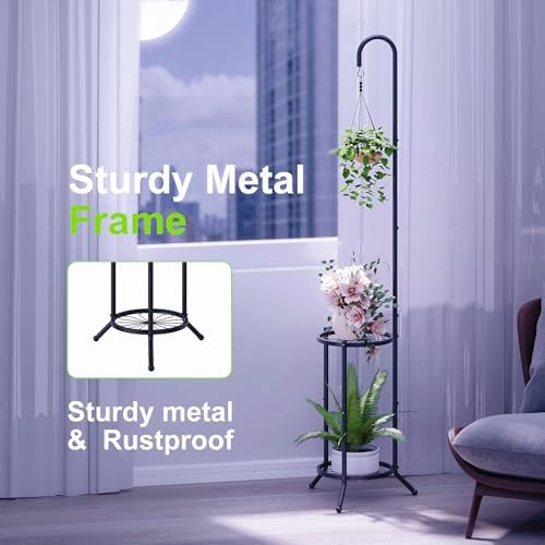 2-Tier Hanging Plant Stand Black Heavy Duty