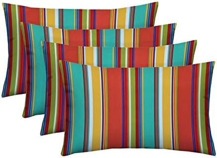 Lumbar Throw Pillow Set of 4 20x12 Bright Stripe