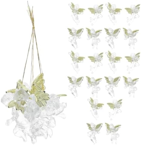 PRETYZOOM 24pcs Clear Christmas Angel Ornaments with Gold Wings Hanging Pendants