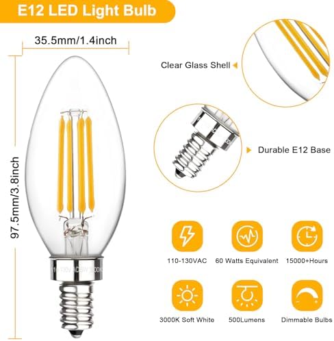 Boncoo E12 Candelabra LED Bulbs 6 Pack Dimmable