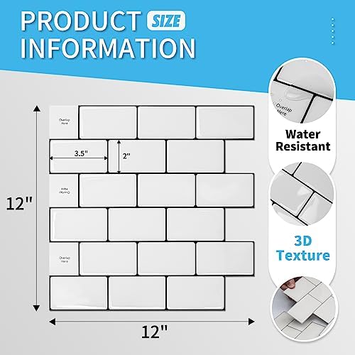 Art3d 10-Sheet White-Black Backsplash Tile for Kitchen and Bathroom