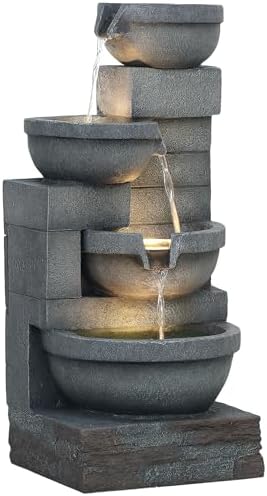 Outsunny 30 Inch Tall Outdoor Waterfall Fountain with LED Lights