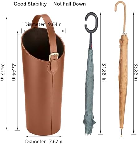 Brown Leather Tall Umbrella Holder Entryway Indoor Stand