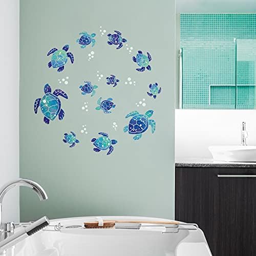 3D Sea Turtle Wall Decals with Bubbles and Seaweed Stickers