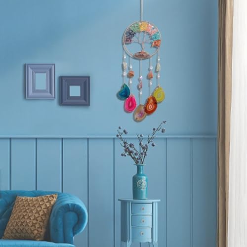Dreamsum Large Agate Dream Catcher with 7 Chakra Tree of Life Design