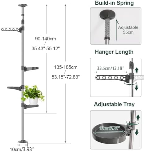 Hershii 5-Layer Indoor Plant Stand Adjustable Telescopic Shelf - Grey