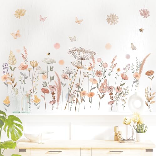 DECOWALL Watercolor Boho Flowers Wall Decal Stickers