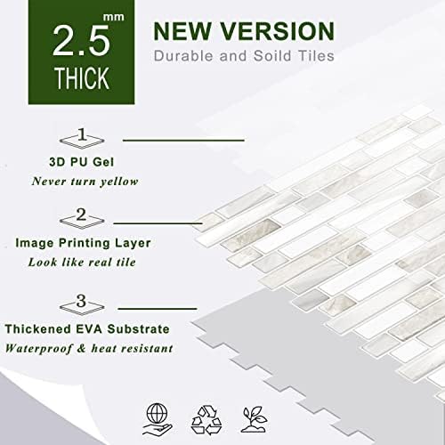 STICKGOO Thicker Peel and Stick Tile Backsplash 12x12 Inches 10 Sheets Beige White